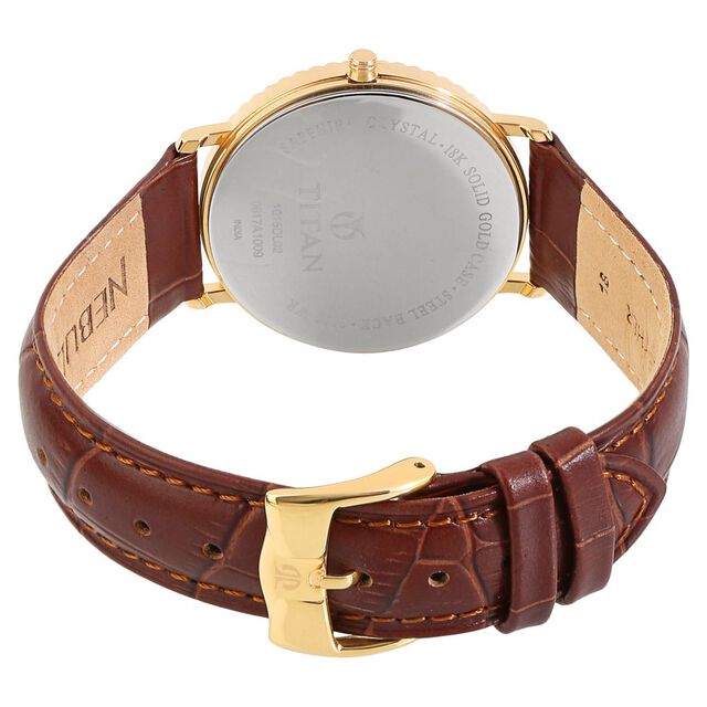 Amira Gold Titan Nebula Vintage 18k Gold Analog Leather Strap Watch for Men - Image 4