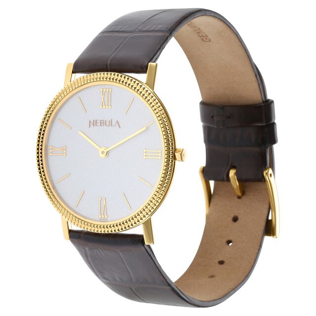 Amira Gold Titan Nebula Vintage 18k Gold Analog Leather Strap Watch for Men - Image 3