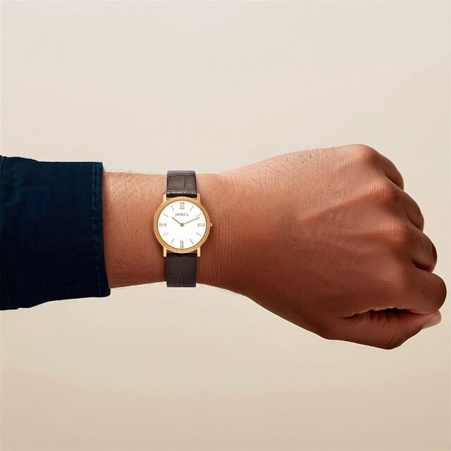 Amira Gold Titan Nebula Vintage 18k Gold Analog Leather Strap Watch for Men - Image 7