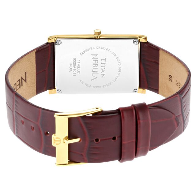 Amira Gold Titan Nebula Ultraslim 18k Gold Analog Diamond studded Bezel Leather Strap Watch for Men - Image 5