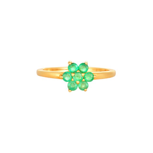 Amira Gold Beautiful 18 Karat Gold And Emerald Flower Ring