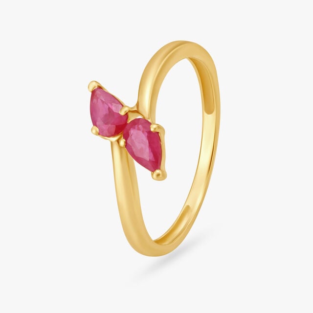 Amira Gold Divine 18 Karat Gold And Ruby Twin Bud Ring