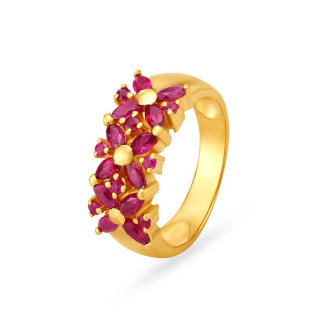 Amira Gold Dainty Floral Ruby Gold Finger Ring