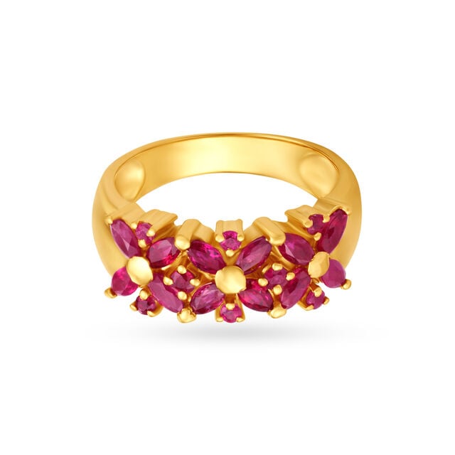 Amira Gold Dainty Floral Ruby Gold Finger Ring