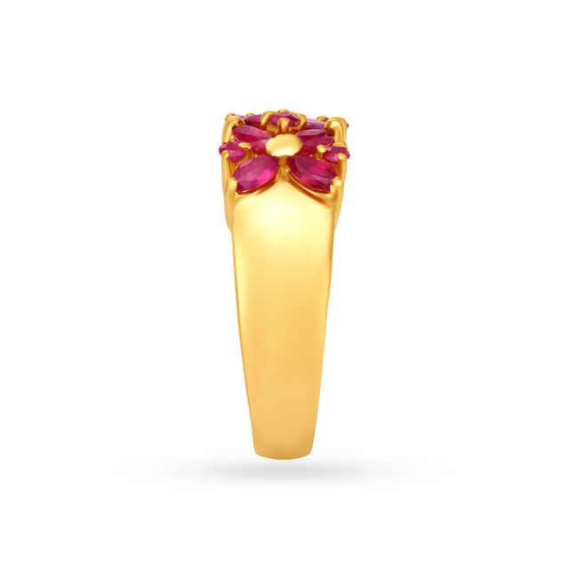 Amira Gold Dainty Floral Ruby Gold Finger Ring - Image 2