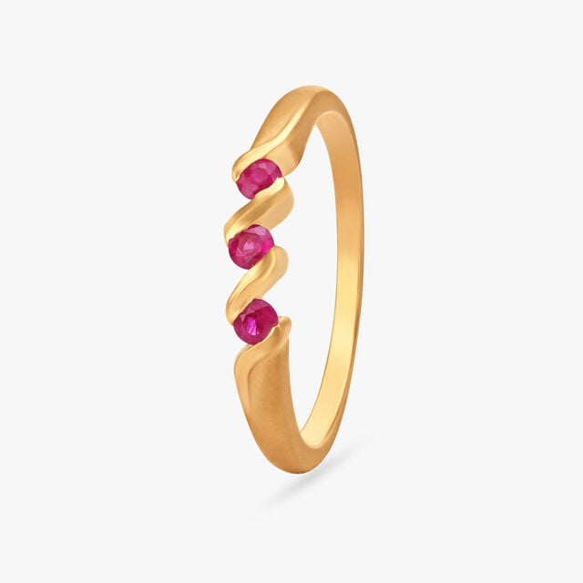 Amira Gold Sleek Gold Finger Ring with Ruby