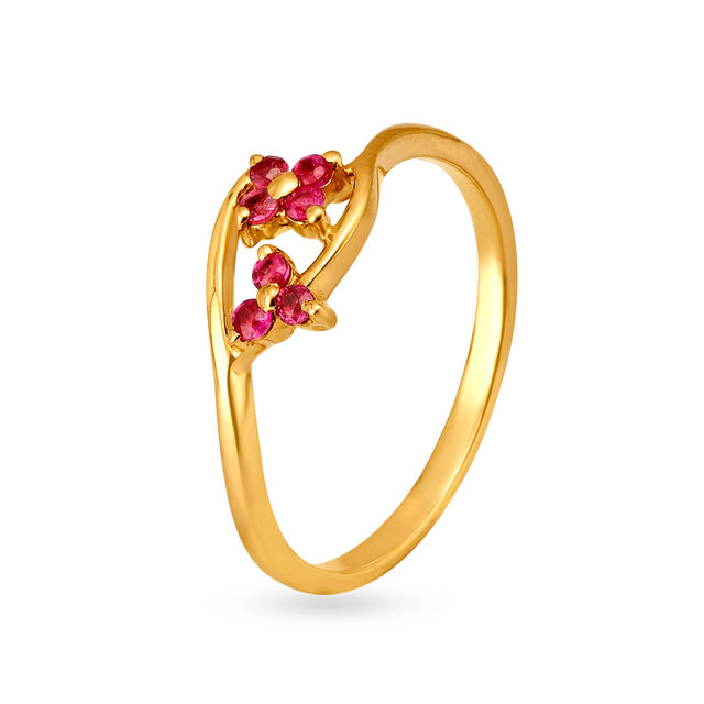 Amira Gold Mesmerising 18 Karat Gold And Ruby Double Floral Ring