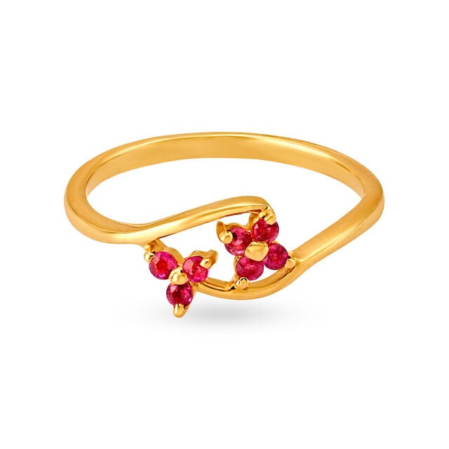 Amira Gold Mesmerising 18 Karat Gold And Ruby Double Floral Ring