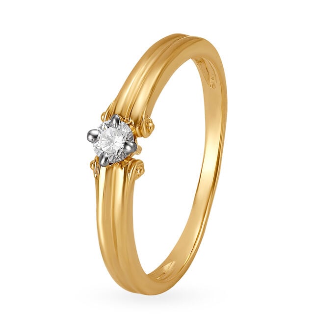 Amira Gold Ridged Single Stone Diamond Ring