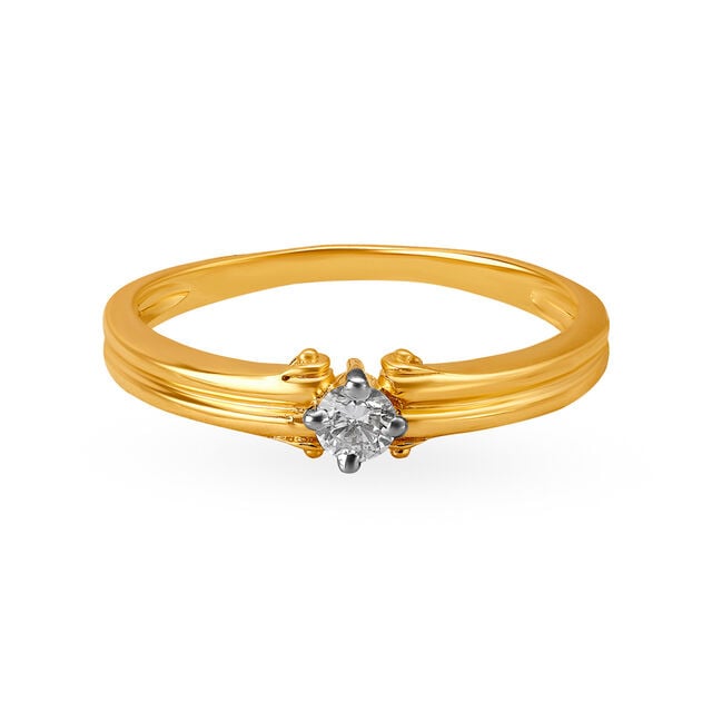Amira Gold Ridged Single Stone Diamond Ring