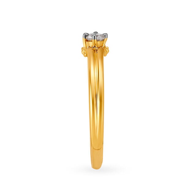 Amira Gold Ridged Single Stone Diamond Ring - Image 2