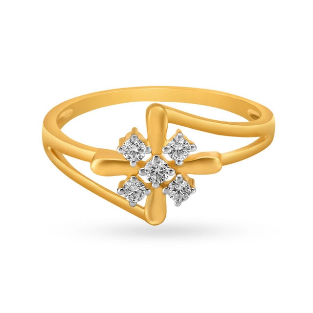Amira Gold Contemporary Floral Motif Diamond Finger Ring - Image 1