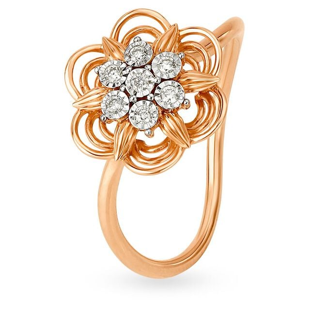 Amira Gold Floral 18 Karat White And Rose Gold Ring With Diamond Studs