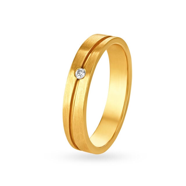 Amira Gold Minimalistic Line Pattern Single Stone Diamond Ring for Men