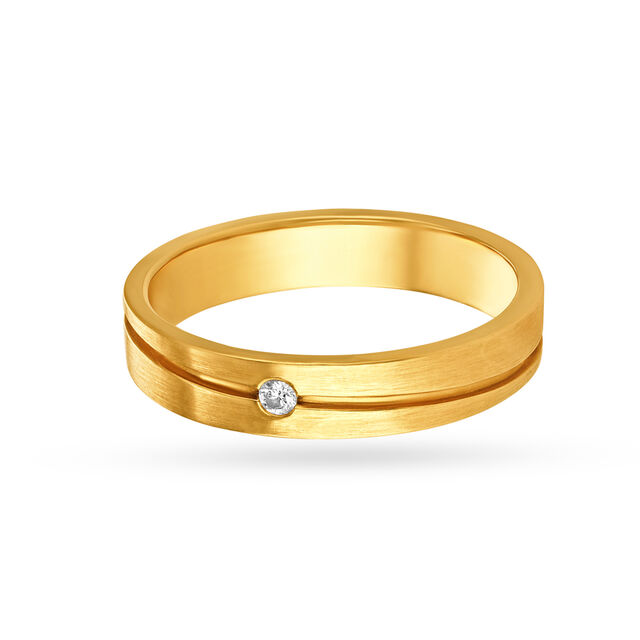 Amira Gold Minimalistic Line Pattern Single Stone Diamond Ring for Men