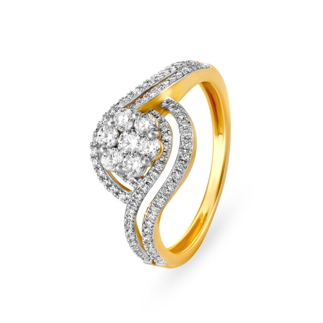 Amira Gold Sparkling 18 Karat Yellow Gold And Diamond Finger Ring