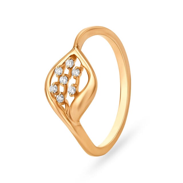 Amira Gold Glimmering 18 Karat Rose Gold And Diamond Leaf Finger Ring