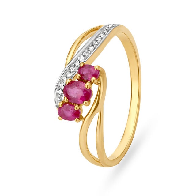 Amira Gold Tantalizing 18 Karat Yellow Gold And Diamond And Ruby Oval Ring