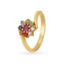 Amira Gold Radiant 18 Karat Yellow Gold And Multi Stone Floral Ring With Diamond Stud
