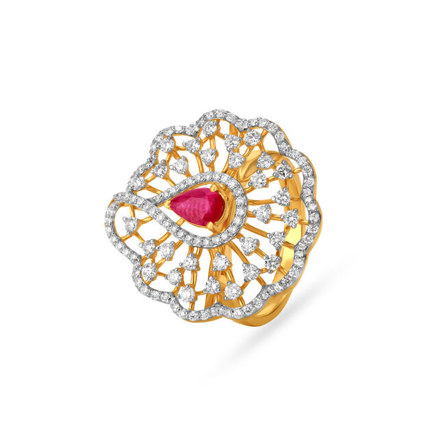 Amira Gold Charming Ruby And Diamond Studded Finger Ring