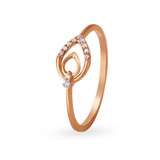 Amira Gold Attractive 18 Karat Rose Gold And Diamond Leaf Finger Ring