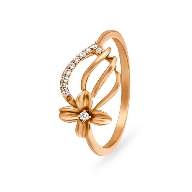 Amira Gold Dainty Floral Rose Gold and Diamond Finger Ring
