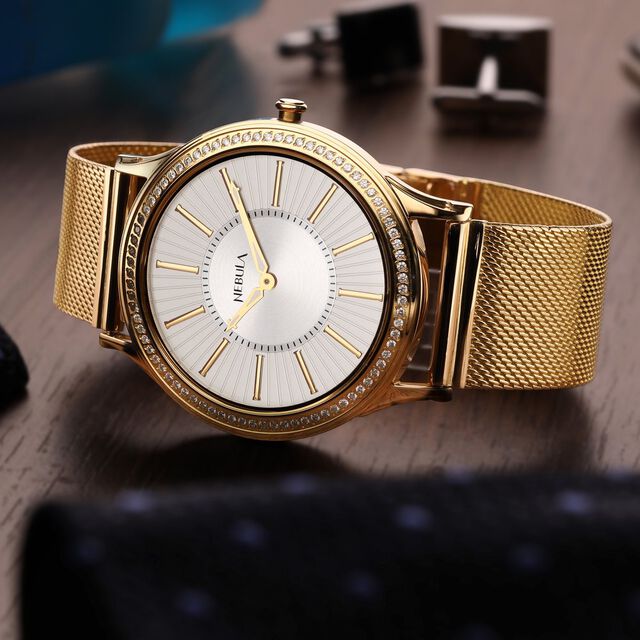Amira Gold Titan Nebula Vintage Samrat 18k Gold Analog Milanese Strap with Diamonds Watch for Men