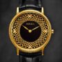 Amira Gold Titan Nebula Filigree 18k Gold Analog Diamond Studded Indices Leather Strap Watch for Men