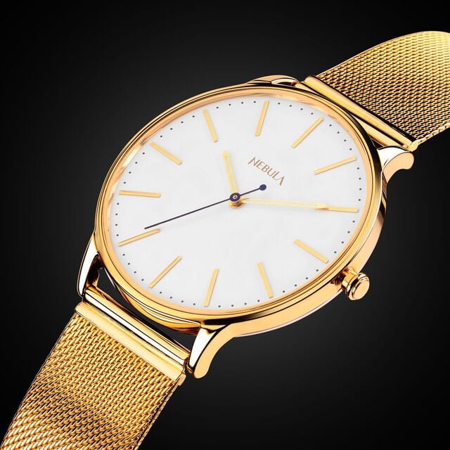 Amira Gold Titan Nebula Lustre 18k Gold Analog Milanese Strap Watch for Men