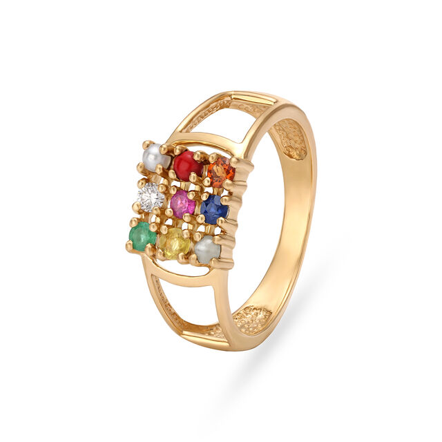 Amira Gold Magnificent Navaratnam Studded Gold Ring