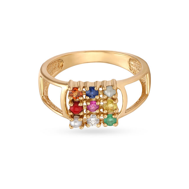 Amira Gold Magnificent Navaratnam Studded Gold Ring