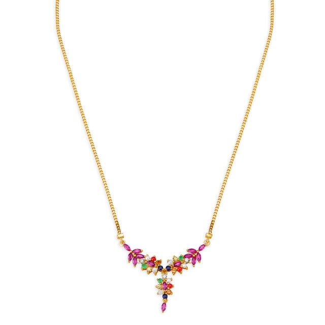 Amira Gold Striking Floral Navratna Gold Necklace