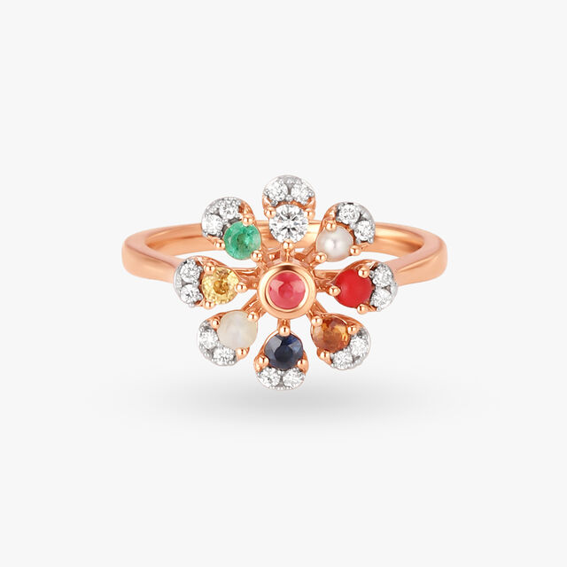 Amira Gold Royal Navaratna Diamond Finger Ring