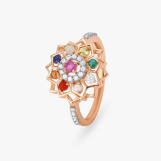Amira Gold Celestial Navaratna Diamond Finger Ring