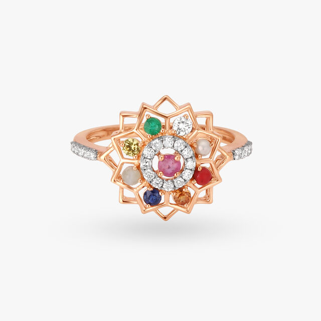 Amira Gold Celestial Navaratna Diamond Finger Ring