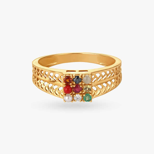 Amira Gold Embracing Prosperity Navaratna Ring For Men