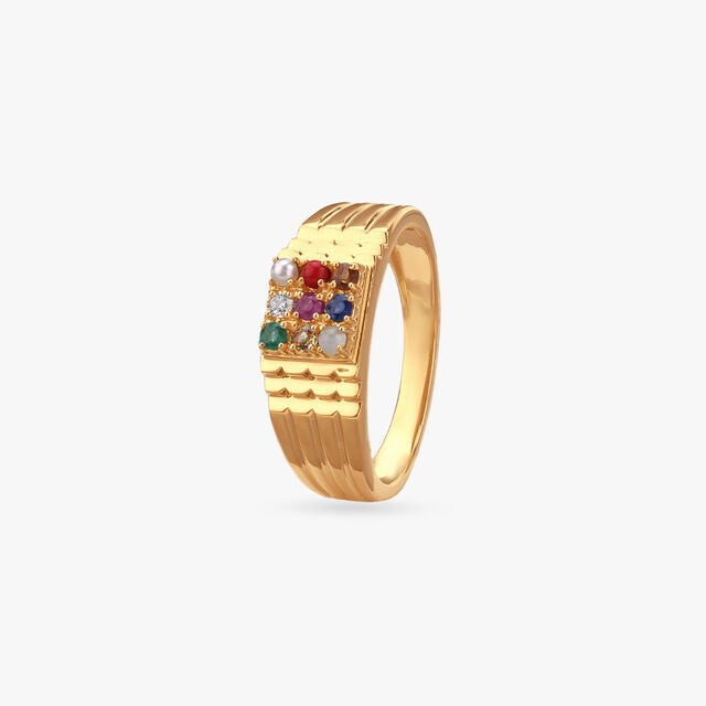 Amira Gold Celestial Navaratna Diamond Ring for Men