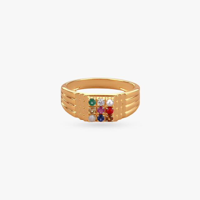 Amira Gold Celestial Navaratna Diamond Ring for Men