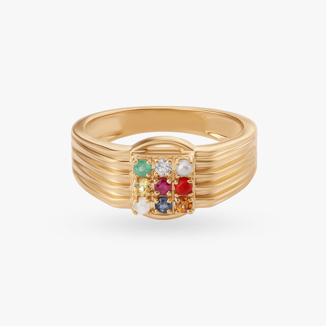 Amira Gold Sophisticated Allure Navaratna Ring For Men
