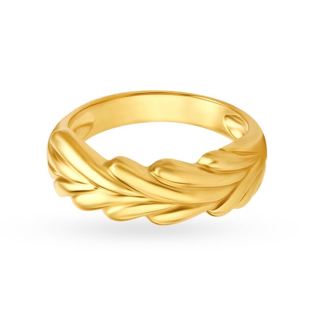 Amira Gold Classic 22 Karat Yellow Gold Leaf Patterned Finger Ring