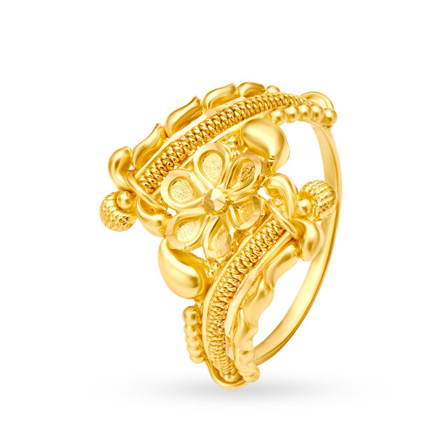 Amira Gold Decorative 22 Karat Yellow Gold Engraved Floral Ring