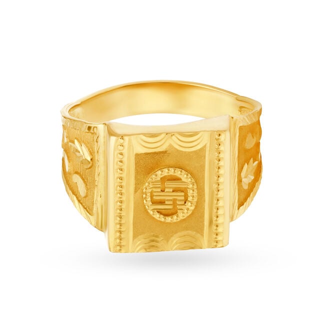 Amira Gold Divine 22 Karat Yellow Gold Swastik Engraved Finger Ring