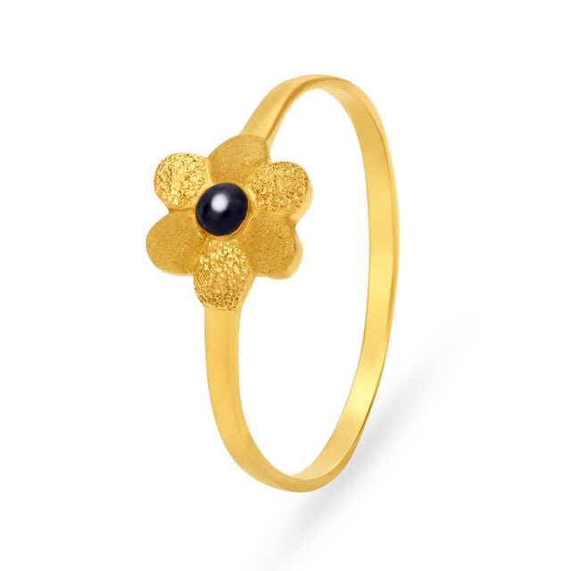 Amira Gold Simplistic 22 Karat Yellow Gold Textured Flower Finger Ring