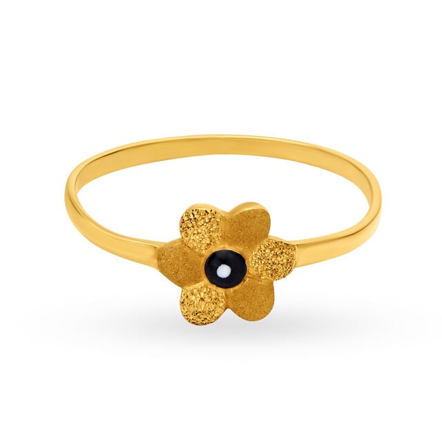 Amira Gold Simplistic 22 Karat Yellow Gold Textured Flower Finger Ring
