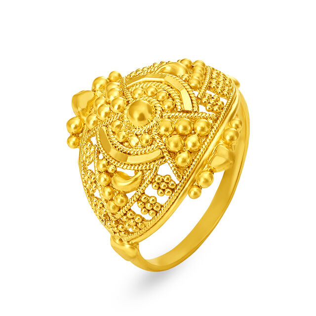 Amira Gold Exquisite 22 Karat Yellow Gold Beaded Floral Finger Ring