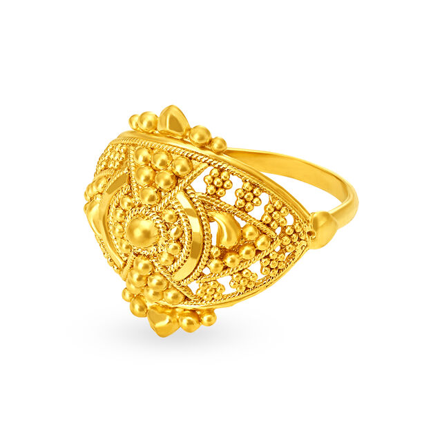 Amira Gold Exquisite 22 Karat Yellow Gold Beaded Floral Finger Ring