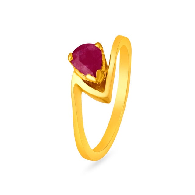 Amira Gold Simplistic 22 Karat Gold And Ruby Teardrop Ring