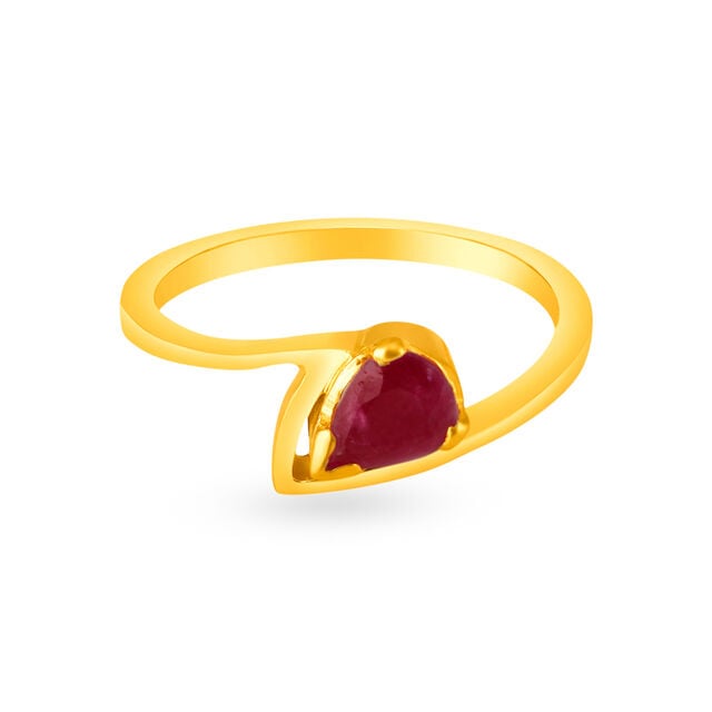 Amira Gold Simplistic 22 Karat Gold And Ruby Teardrop Ring