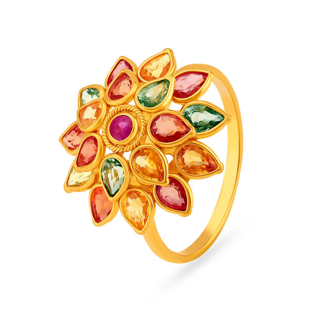 Amira Gold Magnificent 22 Karat Yellow Gold Colourful Stone Studded Finger Ring