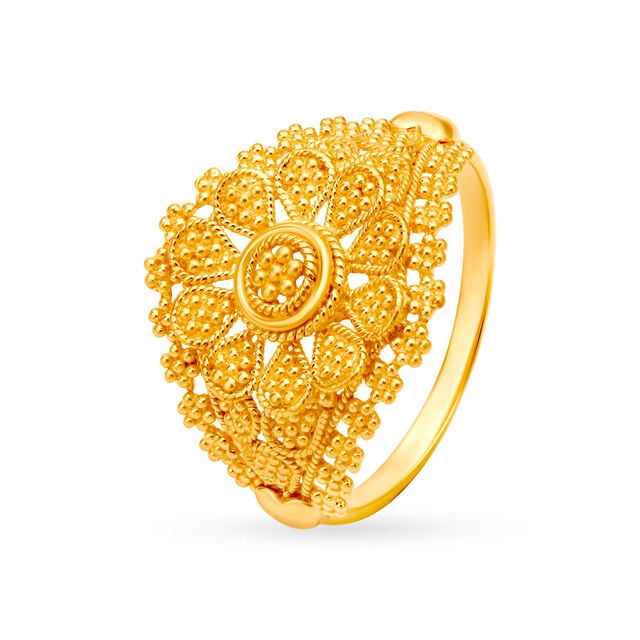 Amira Gold Majestic 22 Karat Yellow Gold Floral Statement Ring